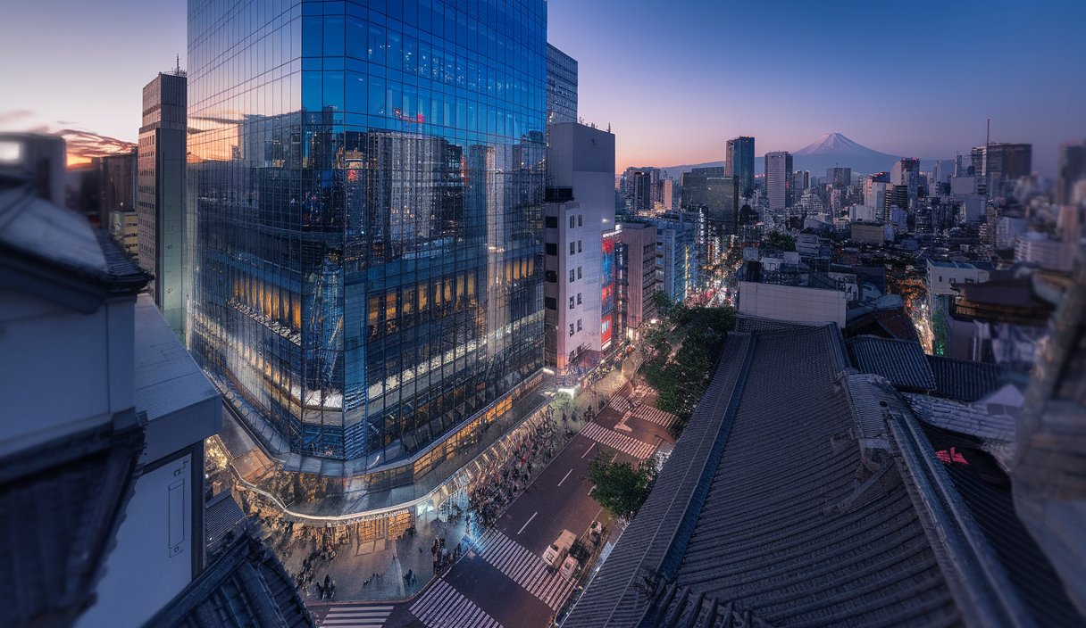 Vue immersive de Tokyo, fusionnant architecture moderne et culture urbaine dynamique
