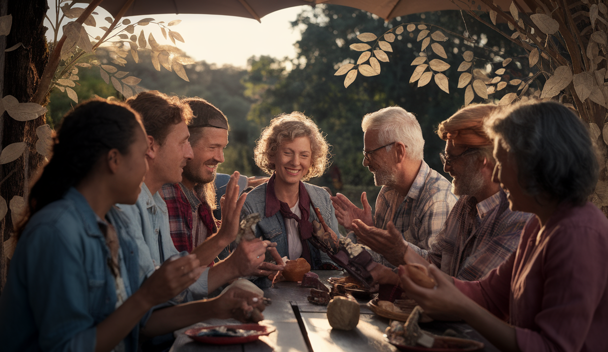 Image illustrant l'engagement communautaire dans le voyage avec des passionnés partageant leurs expériences.
