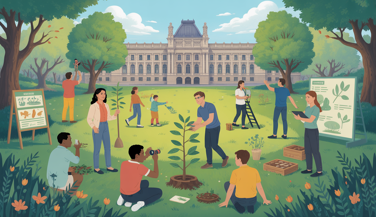 Illustration festive et colorée de la Fête de la Nature 2025 au Muséum National d'Histoire Naturelle.