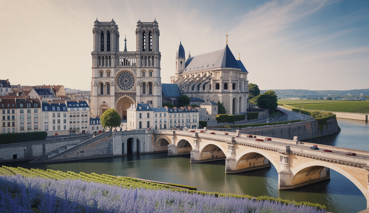 Illustration de sites culturels français inscrits au patrimoine mondial de l'UNESCO.