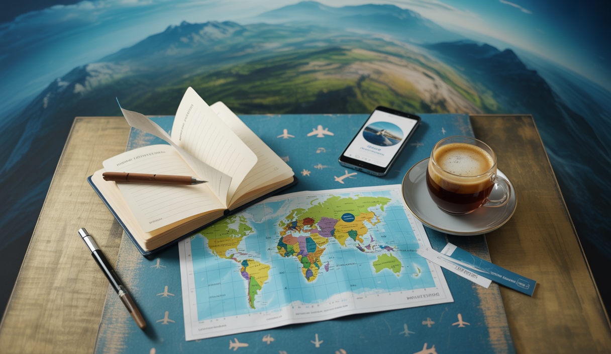 Une planification de voyage méticuleuse avec des outils et des cartes