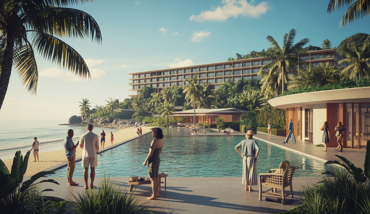 Vue élégante d'un complexe hôtelier de luxe à la plage