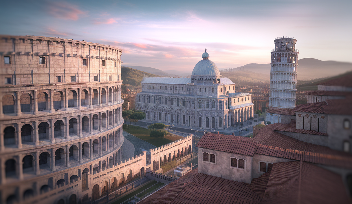 Illustration du patrimoine UNESCO en Italie avec des sites emblématiques.