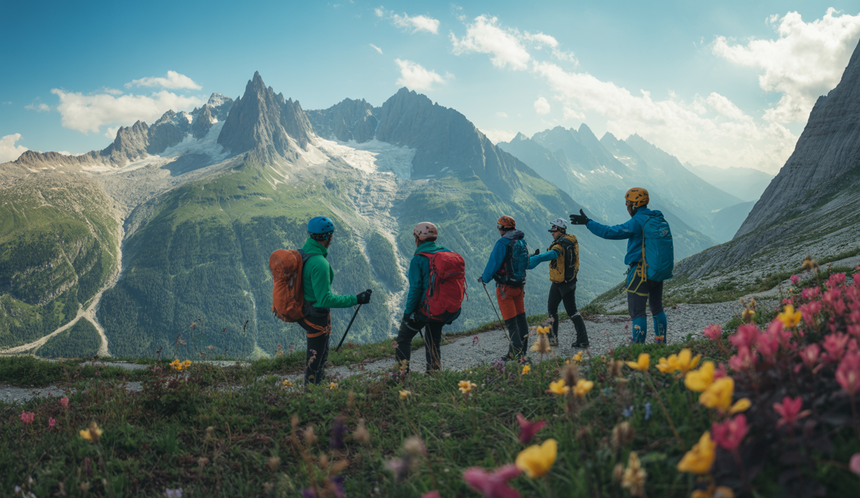 Vue panoramique de Courmayeur Mont-Blanc en été, idéale pour les amateurs de sports alpins et d'aventure
