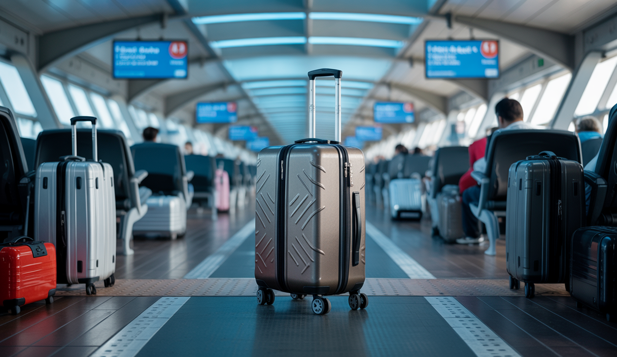 Une valise abîmée sur un tapis roulant à l'aéroport, symbolisant la perte de bagages.