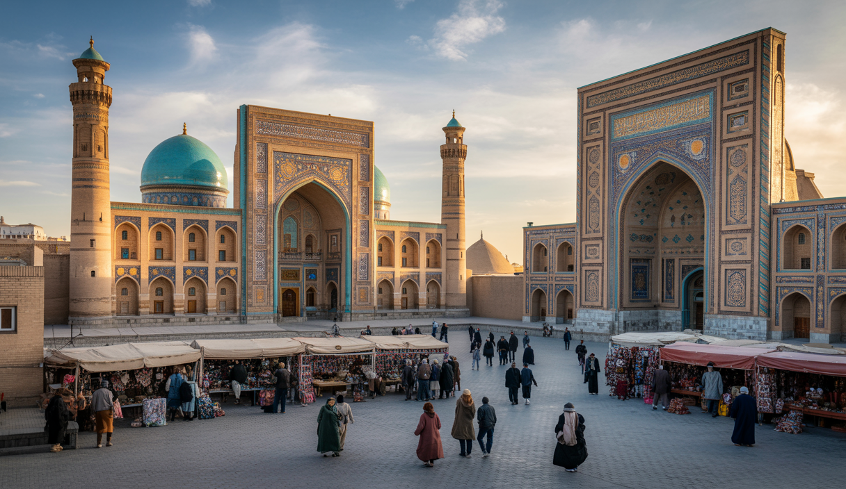 Scène captivante de villes mythiques d'Ouzbékistan