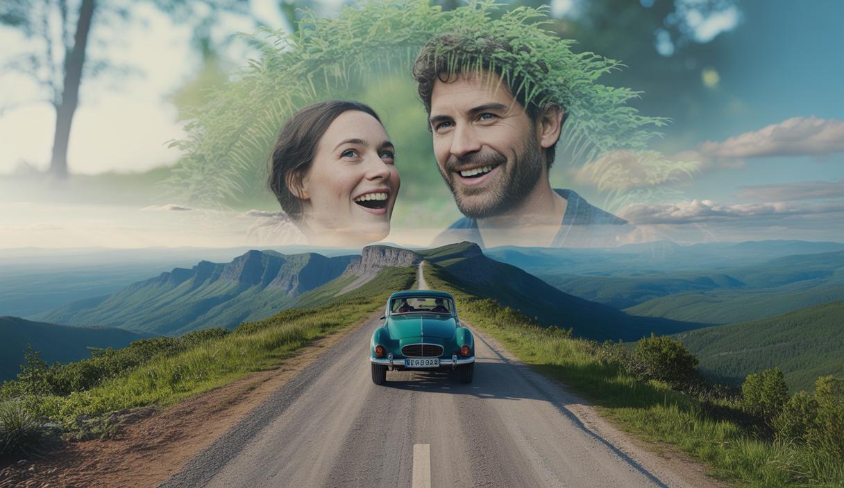 Un road trip illustrant la philosophie de liberté et de découverte personnelle en pleine nature.
